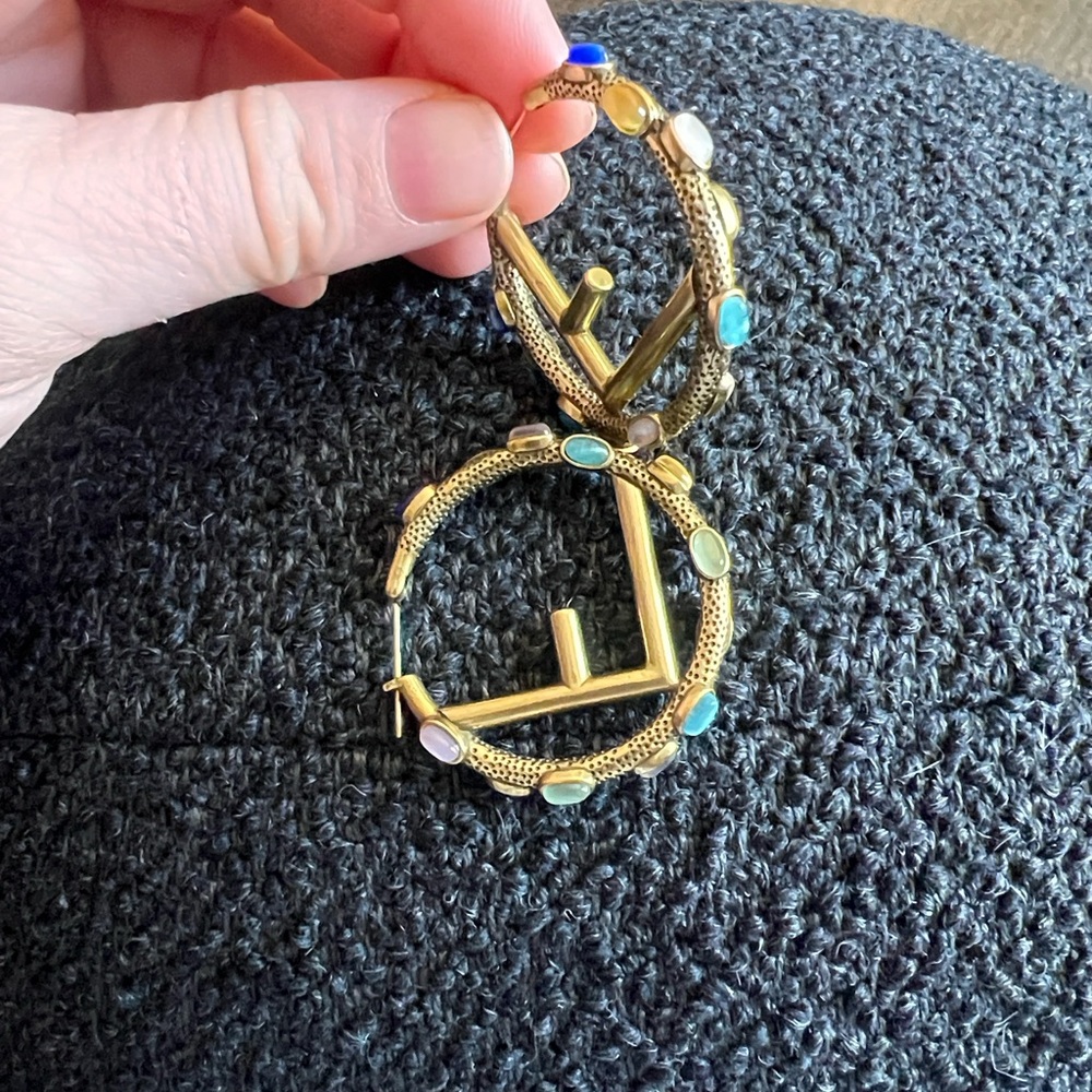 Fendi Gold Hoop Earrings with Turquoise Accents - Picture 7 of 12